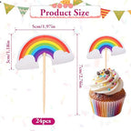 24 Pcs Rainbow Cupcake Toppers, Party Cake Toppers Diy, Rainbow Birthday Cake Toppers, Insert Toppers Cupcake Supplies for Girl Boys Baby Shower Birthday Party Baking