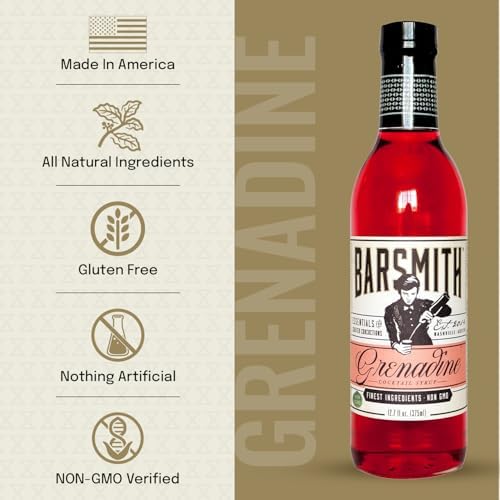 Barsmith Bar Essentials Grenadine Syrup - Sweet Cherry and Pomegranate Notes - No Artificial Flavors & Non-GMO Cocktail Mixer - Ideal for Shirley Temple, Mocktails and Cocktails - 12.7oz (Pack of 1)