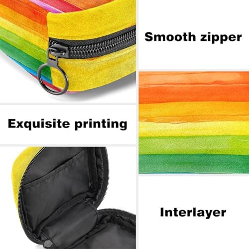 Sanitary Napkin Storage Bag,Period Bag,Pad Bag,Abstract Art Colorful Stripe Rainbow,Period Pouch