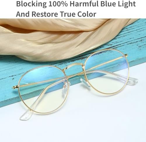 Blue Light Blocking Glasses Gaming Computer Phone Screen Eyeglasses Women Men Lightweight Slim Round Retro Metal Frame