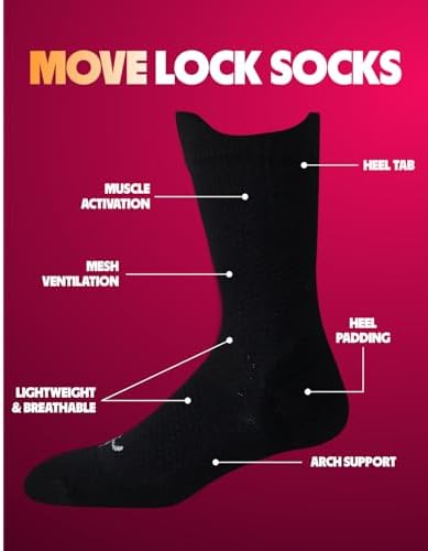 Move Compression Socks for Basketball & Running 25-35mmHG - Sports Crew socks with Shock Absorption, Anti-Blister, Moisture Wicking
