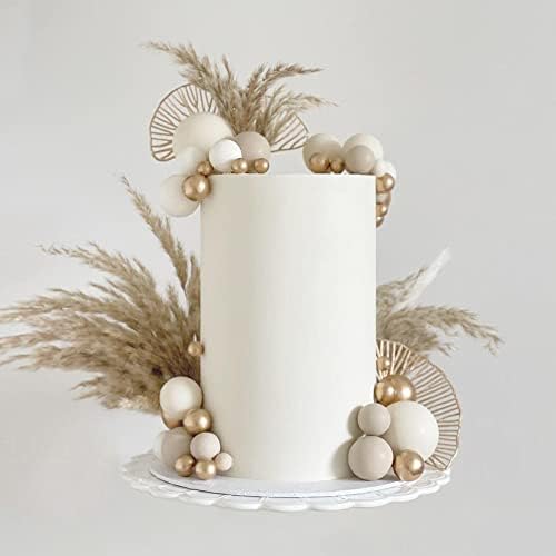 50 PCS Boho Cake Toppers Mini Balls Cake Topper Various Dried Pampas Grass Cake Decor for Boho Home Wedding Cake Decoration (Grey White Gold)