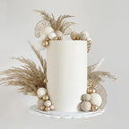 50 PCS Boho Cake Toppers Mini Balls Cake Topper Various Dried Pampas Grass Cake Decor for Boho Home Wedding Cake Decoration (Grey White Gold)