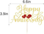 Gold Glitter Happy Anniversary Cake Topper ，Wedding/birthday/Anniversary Party Cake Topper Supplies