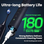 Electric Toothbrush for Adults, Rechargeable Sonic Toothbrush with 180 Days Battery Life, 5 Modes, 48000VPM Motor, Smart Timer, IPX8 Waterproof, 4 Brush Heads and Travel Case, Black