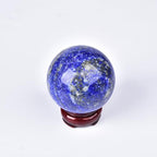 JIC Gem Lapis Lazuli Quartz Crystal Ball with Wooden Stand - Blue Crystal Sphere for Feng Shui Decor & Spiritual Gifts - 60-70mm