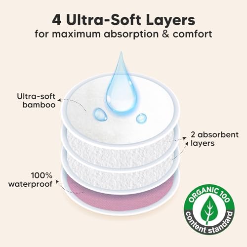 Organic Nursing Pads - 14 Washable Breast Pads for Breastfeeding, Wash Bag, Viscose Derived from Bamboo Reusable Nipple Covers for Breastfeeding Essentials, Soft & Absorbent(Pastel Touch, XL 5.5")