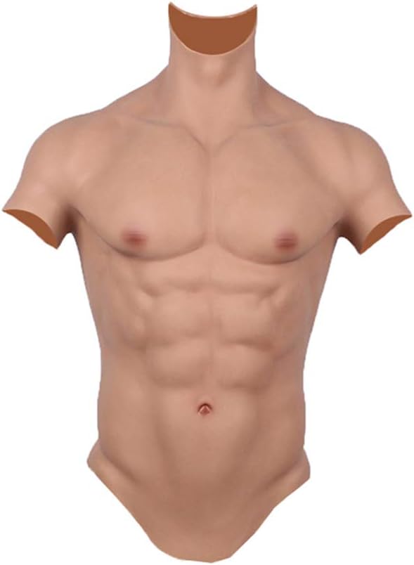 Realistic Fake Muscle Silicone Male Chest Half Body Suit with Lifelike Skin Texture, for Cosplay Halloween Props