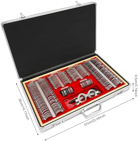 266Pcs Optometry Rim Case Kit,Precision Optical Lens Optometry Kit with Metal Rim Aluminum Box,Trial Frame Metal Rim Ophthalmic Lenses for Optometrists,Vision Testers,and Household Use