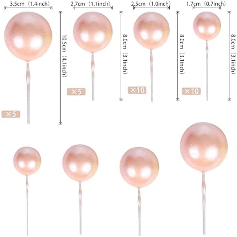 Rsstarxi 30 PCS Mini Balloons Cake Topper - DIY Insert Foam Balls Pick for Wedding, Anniversary, Birthday Party Decorations - Rose Gold