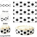 3pcs Soccer Theme Edible Cake Borders, 28x6.2cm/11x2.44in Pre-Cut Football Pattern Edible Cake Strips for Birthday Party Decorations