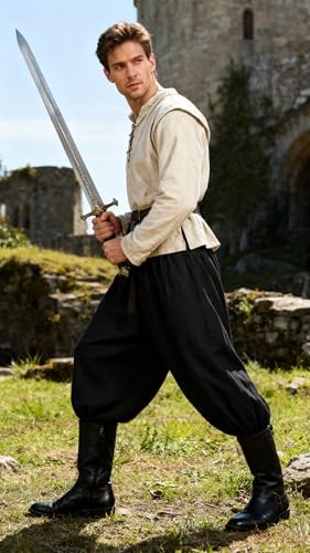 Men's Medieval Pirate Pants Linen Renaissance Viking Costume Trousers Baggy Harem Linen Pants for Cosplay