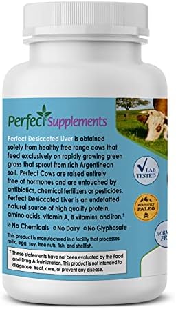 Perfect Supplements – Perfect Desiccated Liver – 120 Capsules – Undefatted Beef Liver – Natural Source of Protein, Iron, Vitamins A & B – 5 Pack