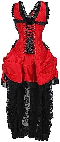 Daisy corsets womens Daisy Corsets Top Drawer Steel Boned Red/Black Lace Victorian Bustle Corset Dress