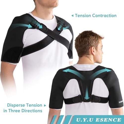 Double Shoulder Brace for Women & Men,Double Sleeve for Sleeping,Adjustable Support for Rotator Cuff,Frozen Shoulder,AC Joint,Labrum Tear,Pain Relief Dual Wrap (Medium)