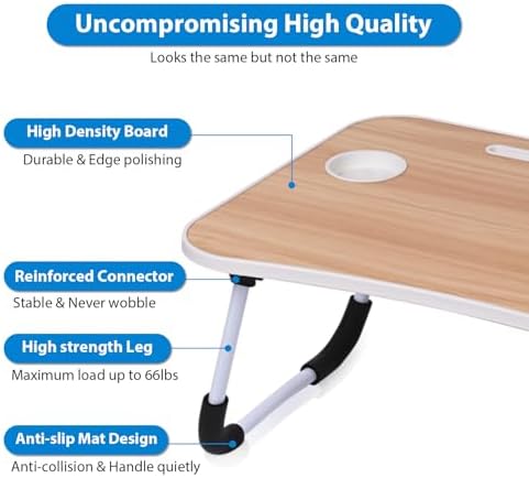 Portable Bed Desk, Foldable Laptop Desk with 4 USB Charge Port/Cup Holder/Tablet Slot/Storage Drawer, Folding Lap Table for Working, Writing, Drawing and Eating (Pink)