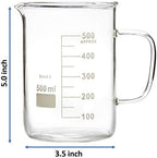 Glass Beaker with Handle, Beaker Mug with Pouring Spout, Double Graduated, 500ml (16.9oz/2.1cup)