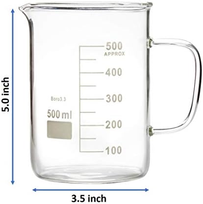 Glass Beaker with Handle, Beaker Mug with Pouring Spout, Double Graduated, 500ml (16.9oz/2.1cup)