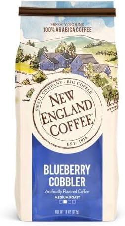New England Coffee Blueberry Cobbler Medium Roast Ground Coffee, 11oz Bag (Pack of 6)