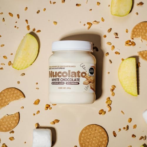 NUCOLATO | White Chocolate Spread | 12.3 oz - 350 g | Keto Friendly - No Sugar Added | Best Low Carb Dessert - Food Snacks | Perfect Topping for Cake, Bananas, Cookies, Pancakes - No Butter