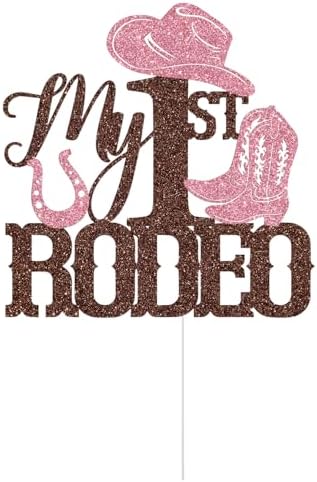My 1st Rodeo Cake Topper, West Cowgirl 1st Birthday Cake Decor, Western Cowgirl First Birthday Baby Shower Party Decorations, Brown and Pink Glitter