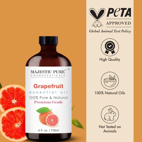 Majestic Pure Essential Oil with Glass Dropper - 100% Pure and Natural - Essential Oils for Diffuser, Aromatherapy, Soap and Candle Making, Grapefruit Essential Oil, Grapefruit Oil, 4 Fl Oz