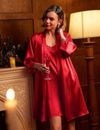Ekouaer Sleepwear Women's Satin Nightgown with Robes Set 2 Piece Sexy Lace Cami Nightwear