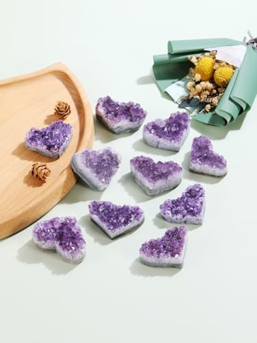 CrystalTears Amethyst Healing Crystal Geode Cluster Heart Amethyst Rock Quartz Crystals Mineral Stones Natural Raw Gemstone Specimen for Reiki Meditation Home Decor Crystal Gifts 1.57”-1.97”