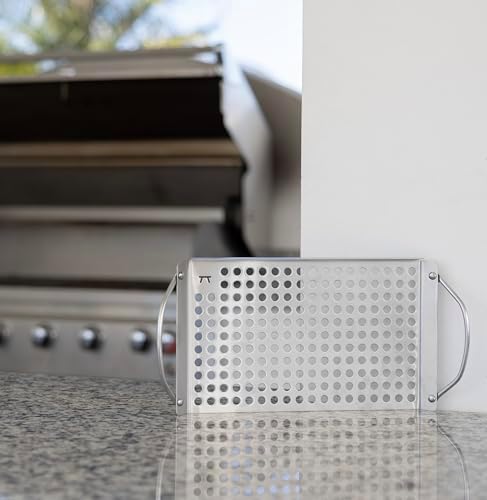 Outset 76631 Stainless Steel Grill Topper Grid, 11"x7" BBQ Pan With Handles