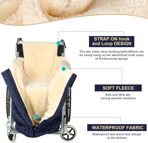 Peryiter Wheelchair Blanket with Zipper Lightweight Cosy Fleece Lined Wheelchair Cover Warm Waterproof Cozy Lap Blanket for Adults Elderly Leg and Lower Body, 25.5 Inches x 51 Inches, Blue