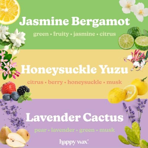 Happy Wax Spring Mix Premium Scented Natural, Non Toxic Soy Wax Melts – 6 Total Oz. of Scented Wax Melts. Includes Jasmine Bergamot, Honeysuckle Yuzu, and Lavender Cactus