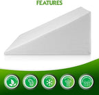 Abco Bed Wedge Pillow for Sleeping - Memory Foam Top - Reduce Neck & Back Pain, Snoring, Acid Reflux, Respiratory Problems - Ideal for Sleeping, Reading, Rest, Elevation - Washable Cover - 12in