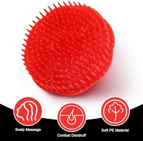 NICEMOVIC Scalp Scrubber Shampoo Brush 4 Pack, Scalp Massager for Hair Growth & Dandruff, Head Hair Scrubber for Shower & Dry Use, Massage Tool for Men Women Kids (2 Black + 2 Red)