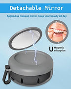 Denture Bath Case, Denture Cup, Leak Proof Portable Retainer Case, Denture Cleaning Kit with Cleaner Brush, Denture Box with Strainer & Mirror, Denture Case for Aligner Retainer Mouth Guard (Gray)