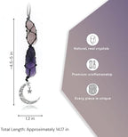 BOHO GARDEN Crystal Hanging Car Charm - Purple Rear View Mirror Hanging Car Accessories for Women, Moon Decor Hanging Ornament, Witchy Gifts and Healing Stones - Rose Quartz & Amethyst