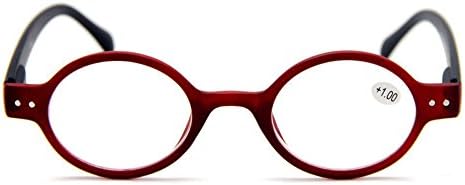 Agstum Designer Small round Oval Vintage Spring Hinge Reading Glasses Eyeglasses Readers (+1.75, Red frame with black temples)