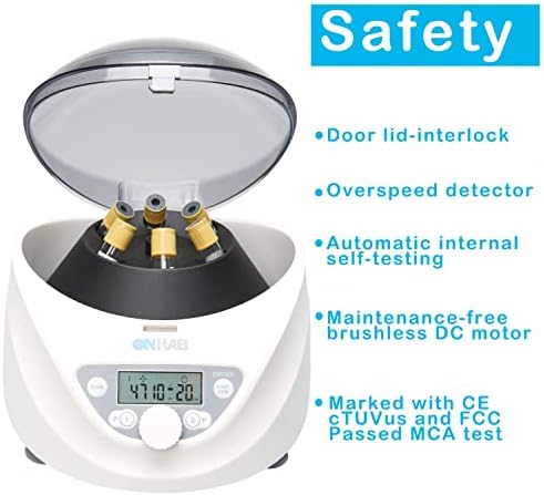 ONiLAB Lab PRP Benchtop Centrifuge 6x15mL/10mL/7mL/1.5-5ml, 300-5000rpm(Max. 2600xg RCF),LCD Digital Desktop Lab Centrifuge Timer 30sec-99min, Two Quick Start Programs