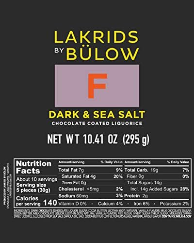 LAKRIDS BY BÜLOW - F - Dark & Sea Salt - 10.4 Ounce (Pack of 1) - Chocolate Coated Gourmet Licorice - Authentic Scandinavian Candy Produced in Denmark