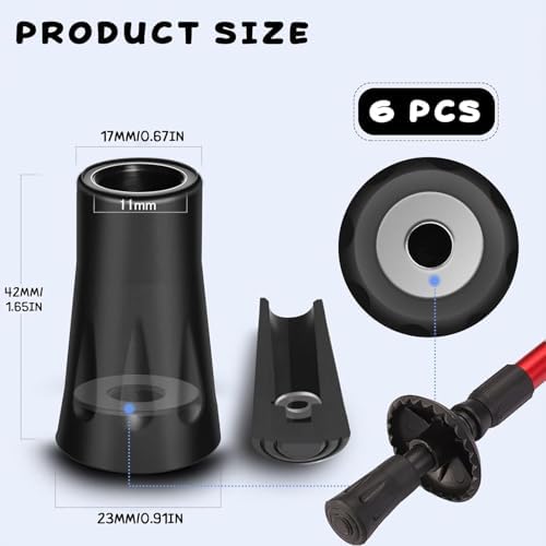 6-Pack Heavy Duty Walking Stick Tips - Reinforced Rubber Ferrules for Trekking Poles, Hiking Sticks & Canes - Universal Fit Non-Slip Replacement Caps