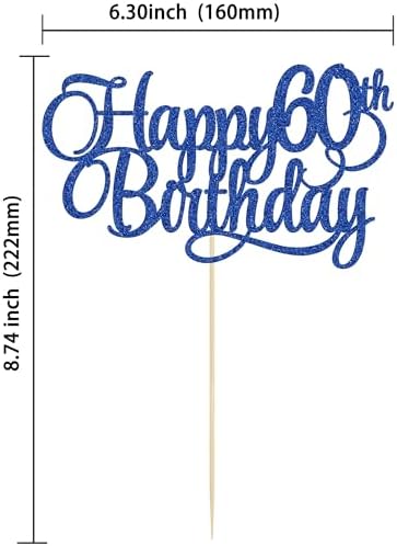 1 Pack Happy 60th Birthday Cake Topper Blue Glitter Number 60 Sixty Years Old Birthday Cake Pick Decoration For 60th Birthday Celebrating Anniversary Party Supplies