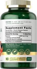 Carlyle Guarana Extract Capsules | 200 Count | Naturally Occurring Caffeine Supplement | Non-GMO, Gluten Free