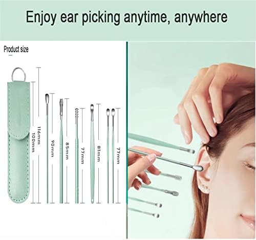 12 Pcs Ear Pick Earwax Removal Kit, Ear Cleaning Tool, Stainless Steel Earwax Removal Tool with Leather Storage Box (Black&Green)