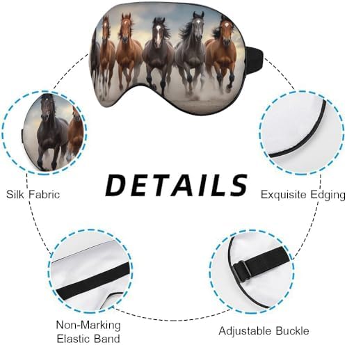 Running Horses Eye Mask Sleeping Mask Landscape Desert Dust Sunset Sky Animal Sleep Masks Silky Soft Eye Cover for Women Men Shading Blindfold for Air Travel Sleeping