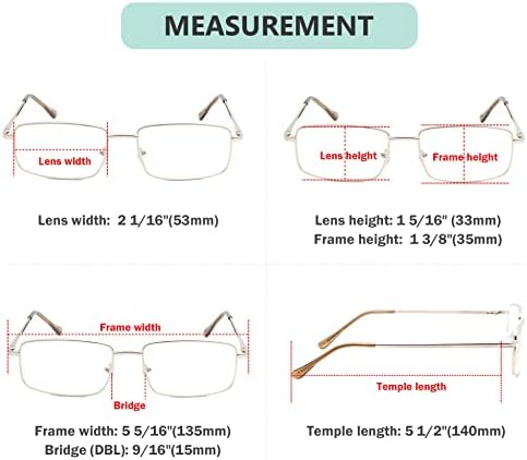 Eyekepper 3-Pack Readers Rectangular Spring Temple Large Metal Reading Glasses Men Silver +1.0