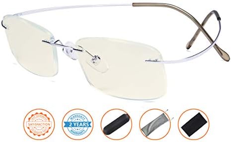 CessBlu Titanium Computer Glasses Reading Eyeglasses Frameless Readers Blue Light Filter