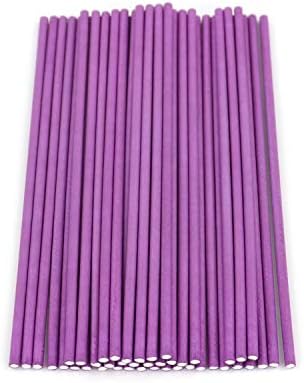 100pcs Paper Lollipop Sucker Sticks for Cake Pops Candy, 6-Inch by 5/32-Inch (Purple)