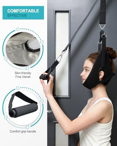 Cervical Neck Traction Device Hammock Over the Door Traction for Neck Relief Tool,Home Use Neck Sling for Spine Decompression with Casters&Safety Devices Upgraded Version (Normal Size)