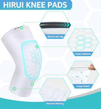 HiRui Knee Pads for Kids Youth Adult, Basketball Baseball Knee Brace Knee Support, Collision Avoidance Kneepad Compression Knee Sleeve for Volleyball Football Cycling Running-1Pair (White, M)