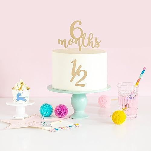 6 Months Wood Cake Topper 1/2 Birthday Cake Decoration Half Years Old Wooden Cake Topper Rural 1/2 Anniversary Baby Shower Party Photo Booth Props