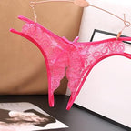 YOLAI Women's Sexy Lace G-Strings Thongs Underpants Open Gusset Panties Low Waist Briefs Erotic Underwear Fashion (Hot Pink, One Size)